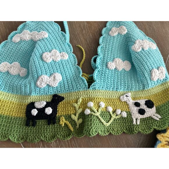 3 piece custom handmade cow farmcore crochet sweater, vest and top - Picture 9 of 9